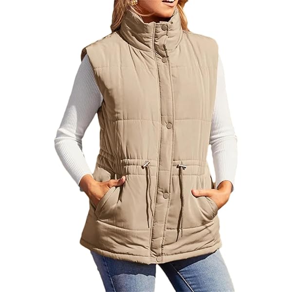 Women Puffer Vest Zip Up Stand Collar Sleeveless Padded